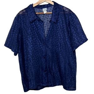 Haband! Vintage Sheer Blue Star Button Up Blouse